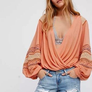 Free People Blush Spring Break Surplus Style Embroidered Top, Sz S